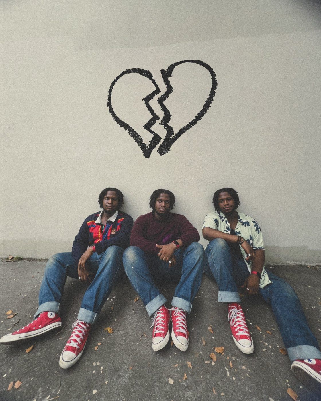 Three stretched portraits side by side, promo for The Heartbreak Saga