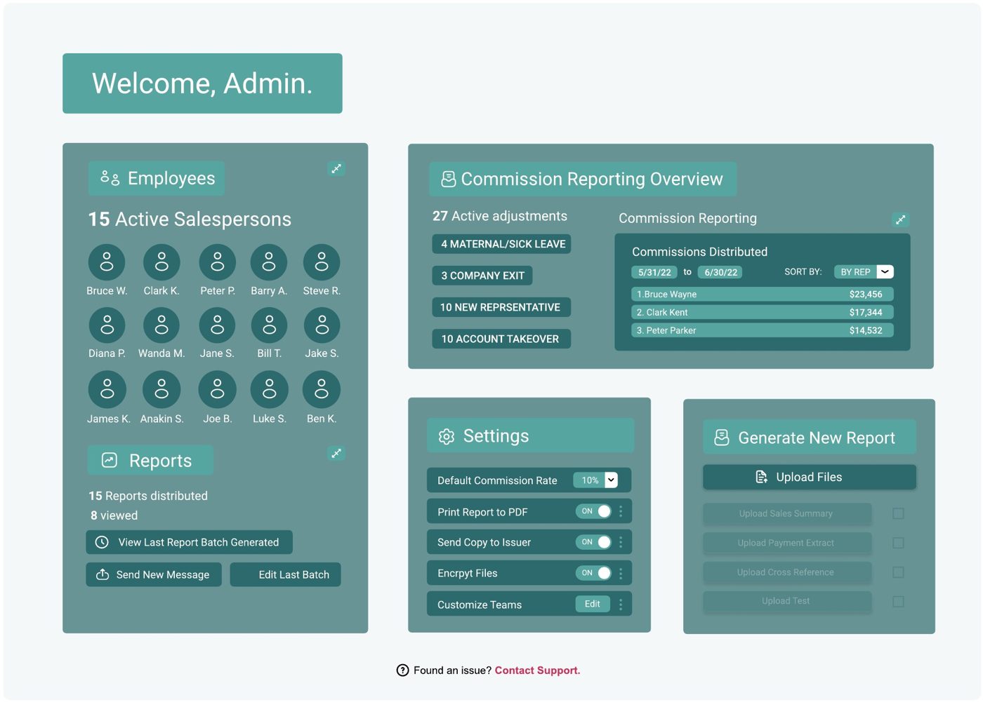 Figma overview with a single Generate new report card